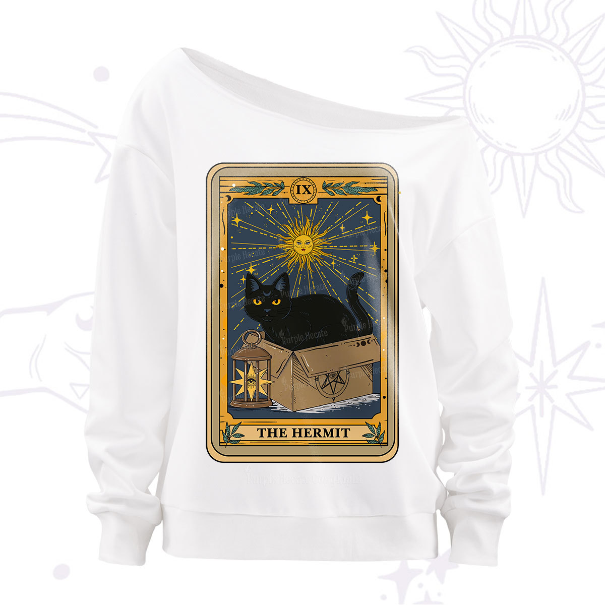 Purplehecate The Hermit Card Cat Lover Off The Shoulder Sweatshirt