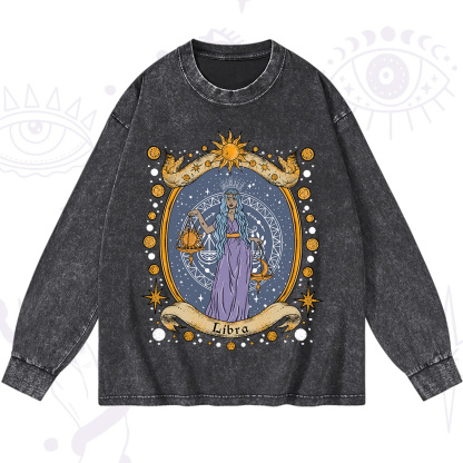 Purplehecate Celestial Libra Zodiac Washed Long Sleeve Shirt