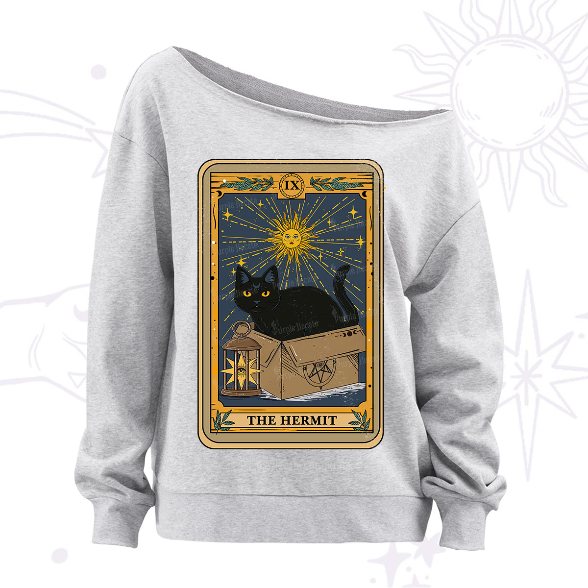 Purplehecate The Hermit Card Cat Lover Off The Shoulder Sweatshirt
