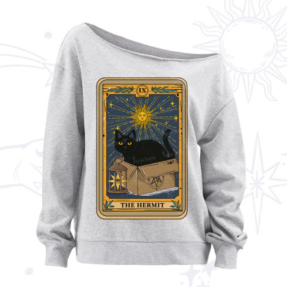 Purplehecate The Hermit Card Cat Lover Off The Shoulder Sweatshirt