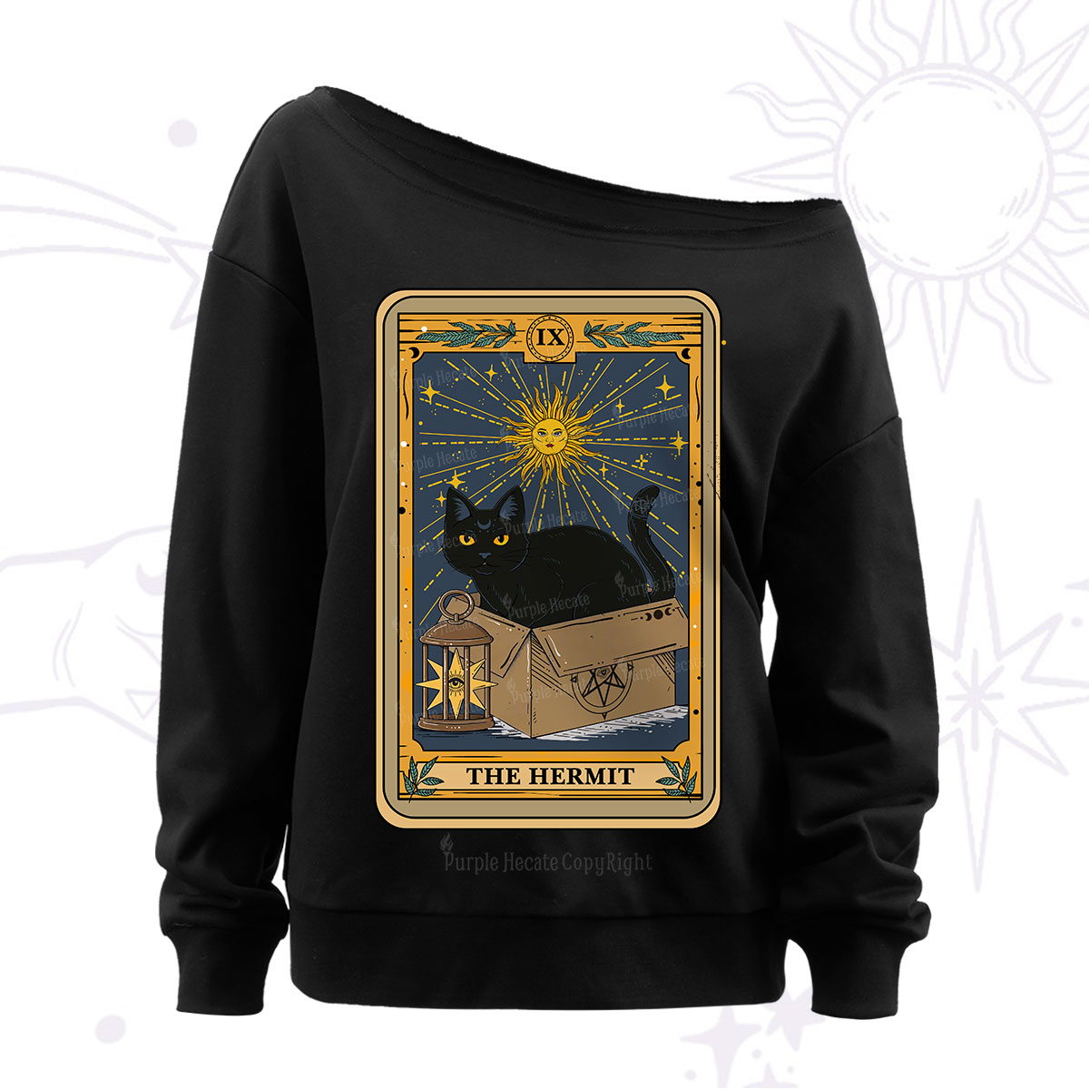 Purplehecate The Hermit Card Cat Lover Off The Shoulder Sweatshirt