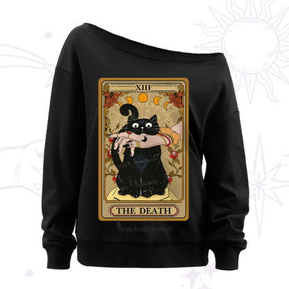 Purplehecate The Death Tarot Black Cat Off The Shoulder Sweatshirt