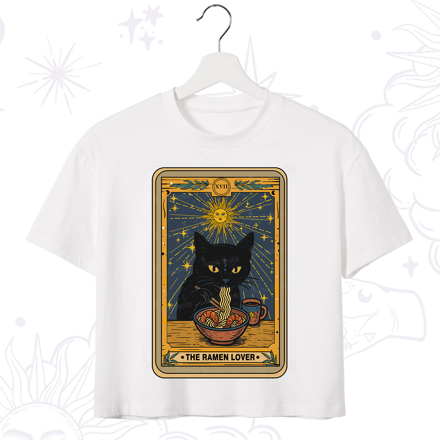 Purplehecate The Ramen Lover Cat Tarot Crop T-Shirt