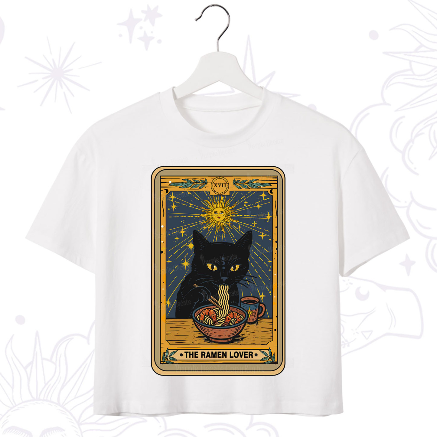 Purplehecate The Ramen Lover Cat Tarot Crop T-Shirt