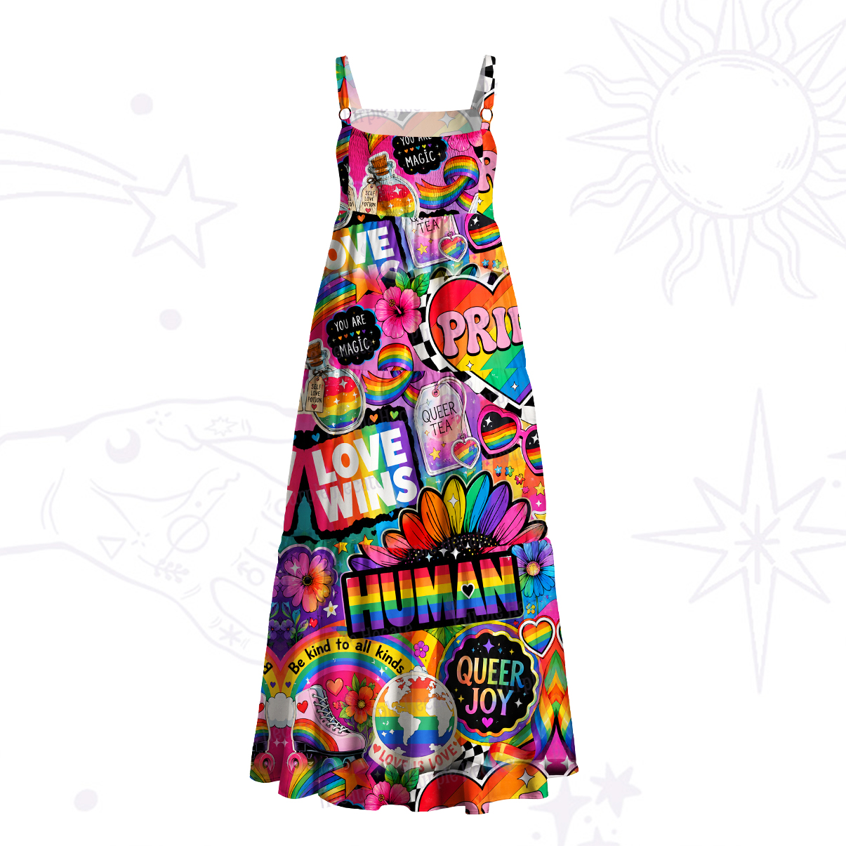 Purplehecate Love Wins Rainbow Pride Wide Straps Maxi Dress