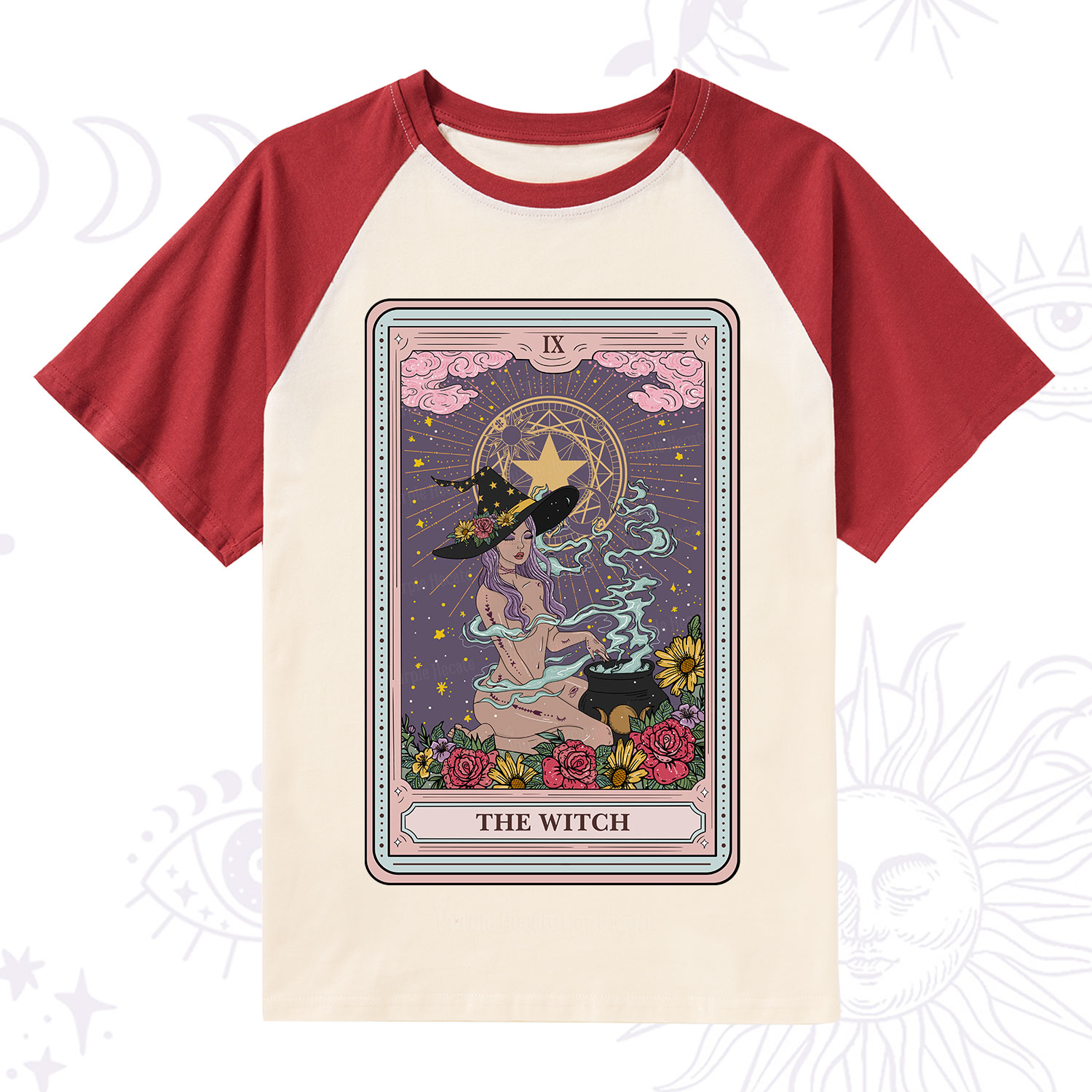 Purplehecate The Witch Tarot Raglan Short Sleeve T‑Shirt