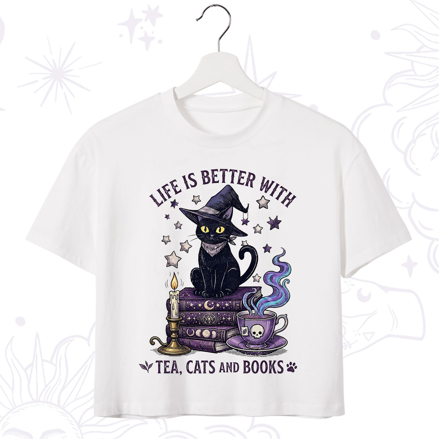 Purplehecate Life Is Better With Cats And Books Crop T-Shirt