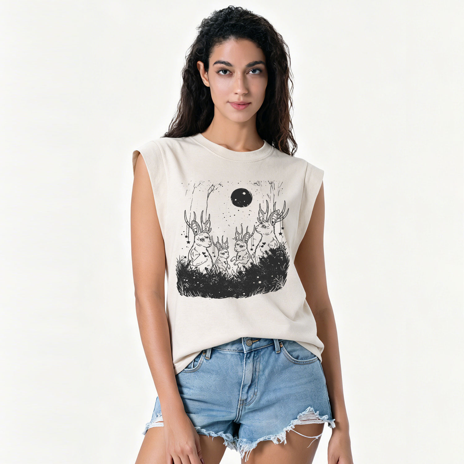Purplehecate Moonlit Antler Bunny Vintage Washed Tank