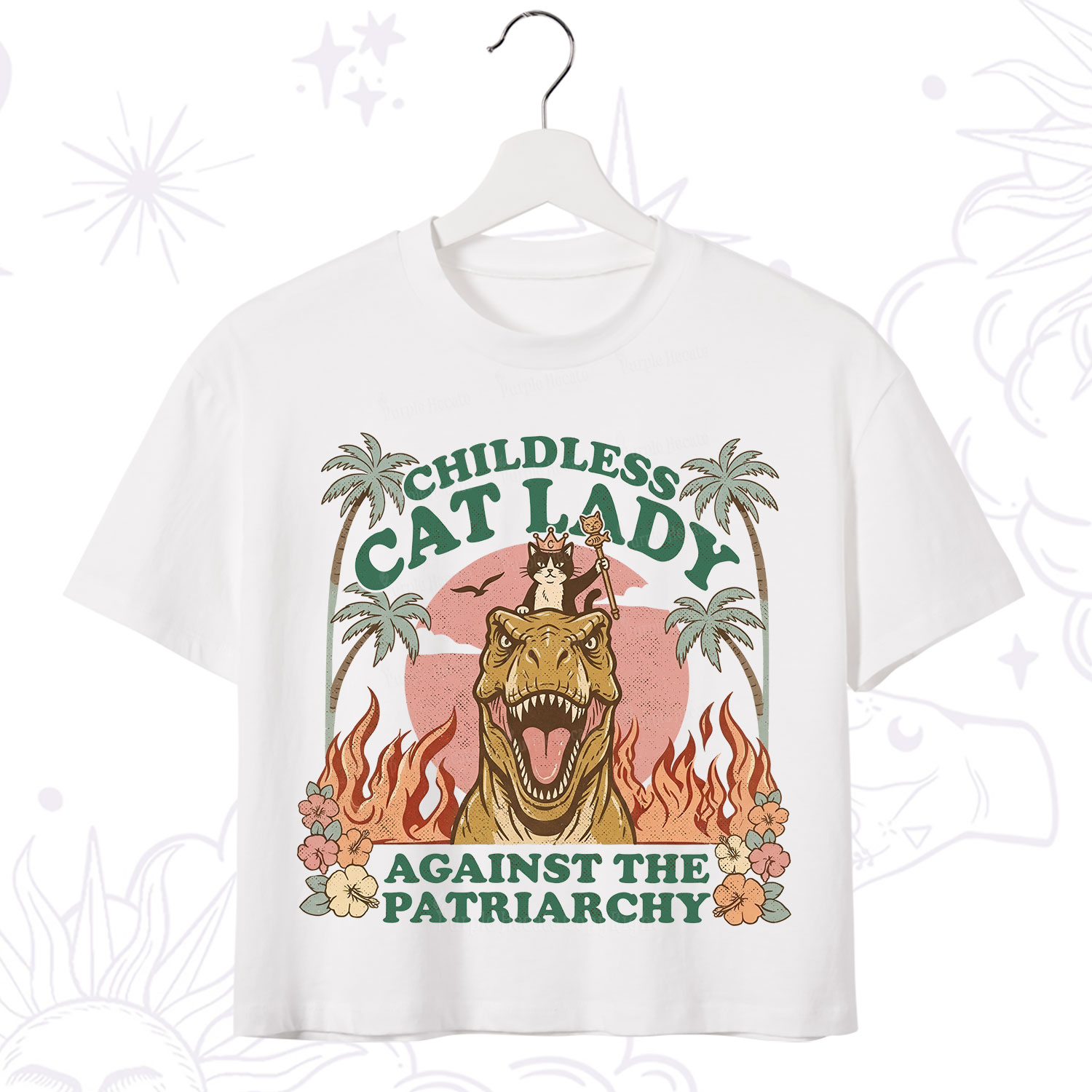 Purplehecate Childless Cat Lady Burn the Patriarchy Crop T-Shirt