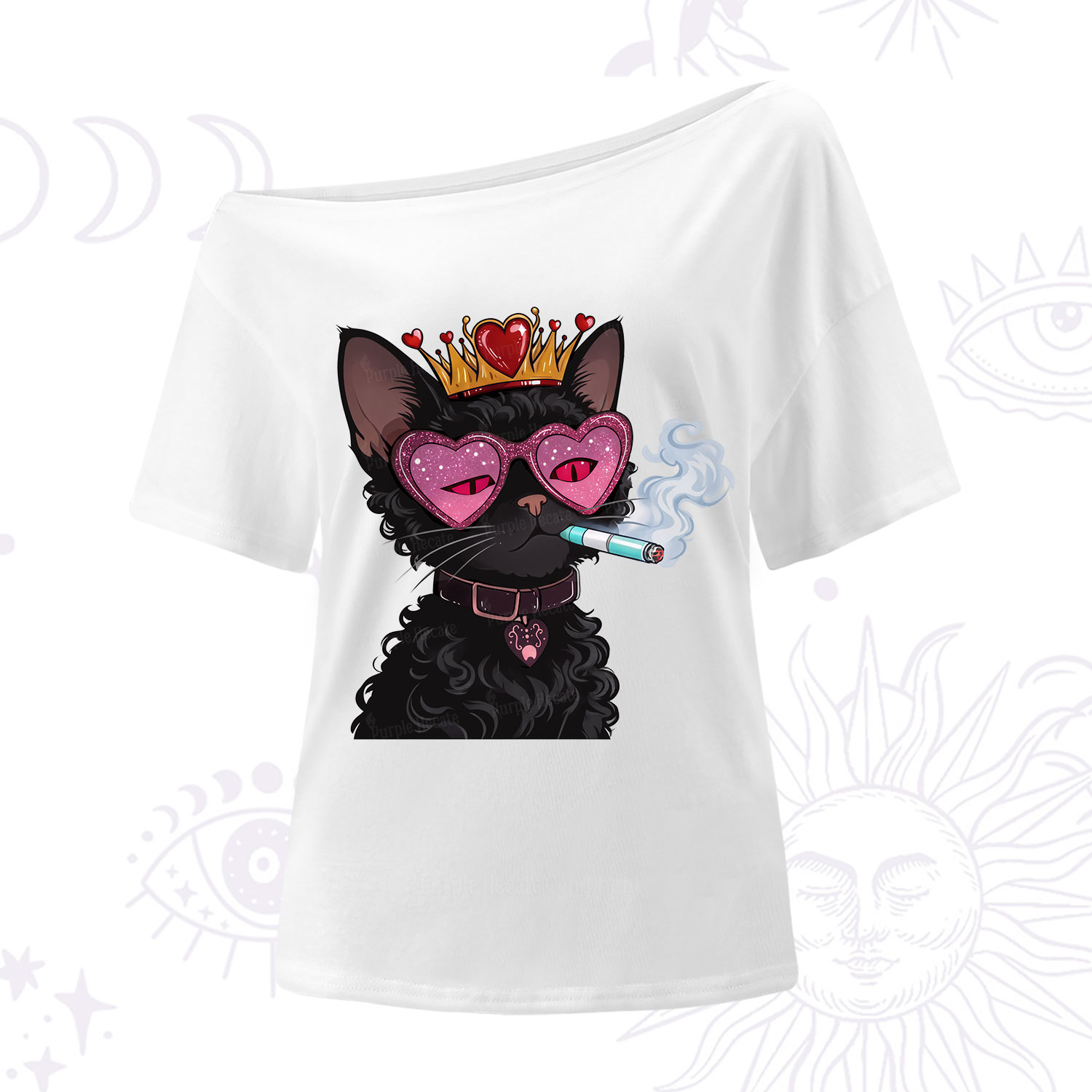 Purplehecate Join the Baddie Era Queen Cat One Shoulder T-Shirt