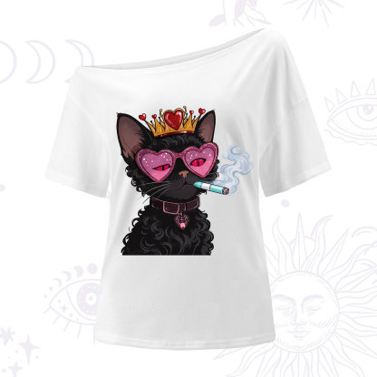 Purplehecate Join the Baddie Era Queen Cat One Shoulder T-Shirt