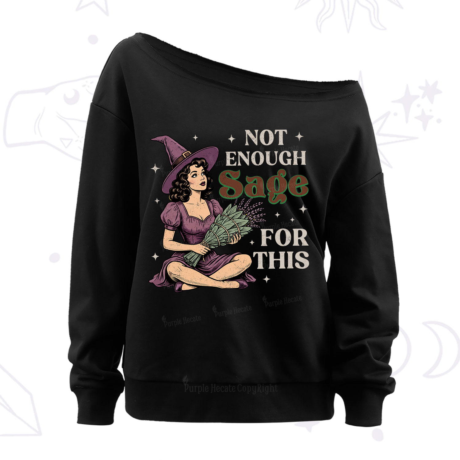 Purplehecate Not Enough Sage Witchcore Spiritual Off The Shoulder Sweatshirt