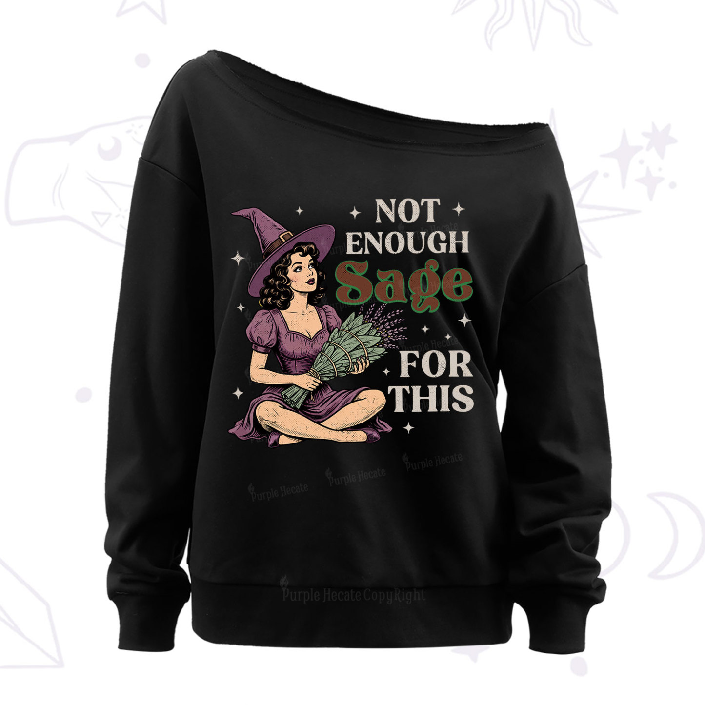 Purplehecate Not Enough Sage Witchcore Spiritual Off The Shoulder Sweatshirt