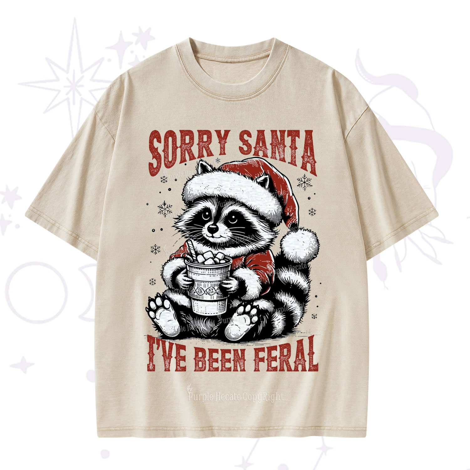 Purplehecate Sorry Santa I've Been Feral Christmas Washed T-Shirt