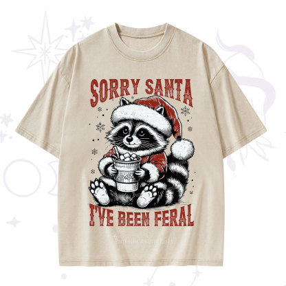 Purplehecate Sorry Santa I've Been Feral Christmas Washed T-Shirt