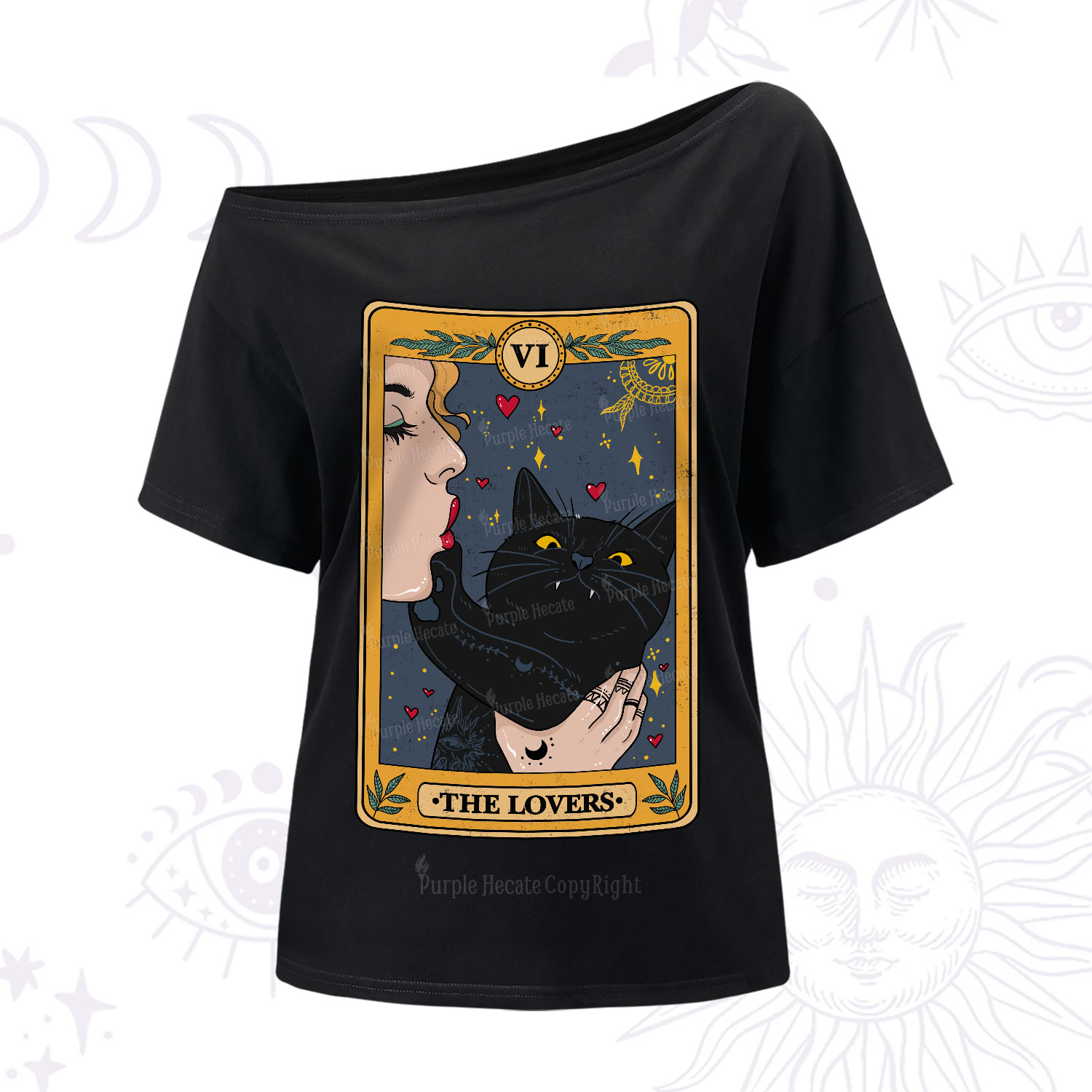 Purplehecate The Lovers Cat Tarot One Shoulder T-Shirt