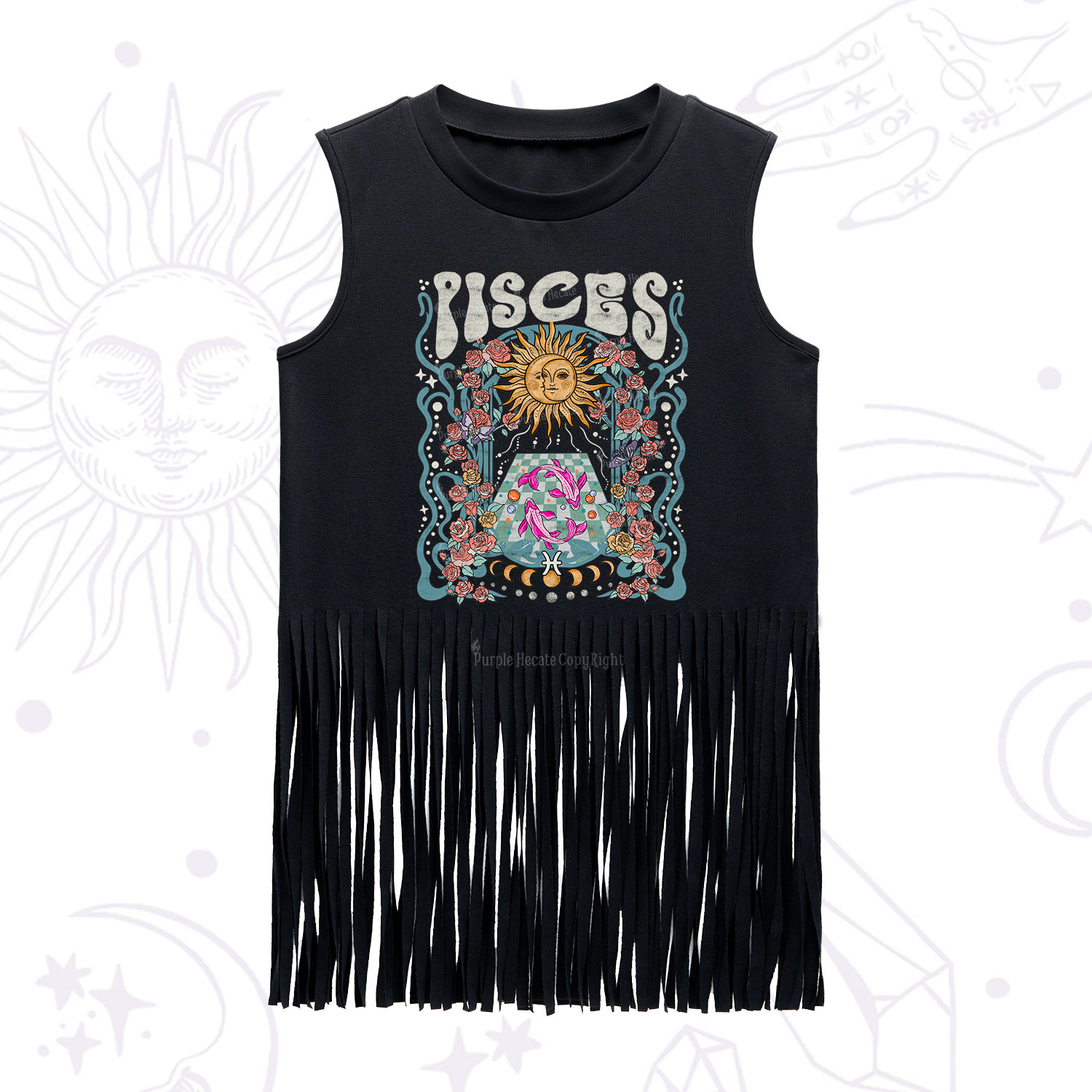 Purplehecate Pisces Spirit Zodiac Fringe Tank Top