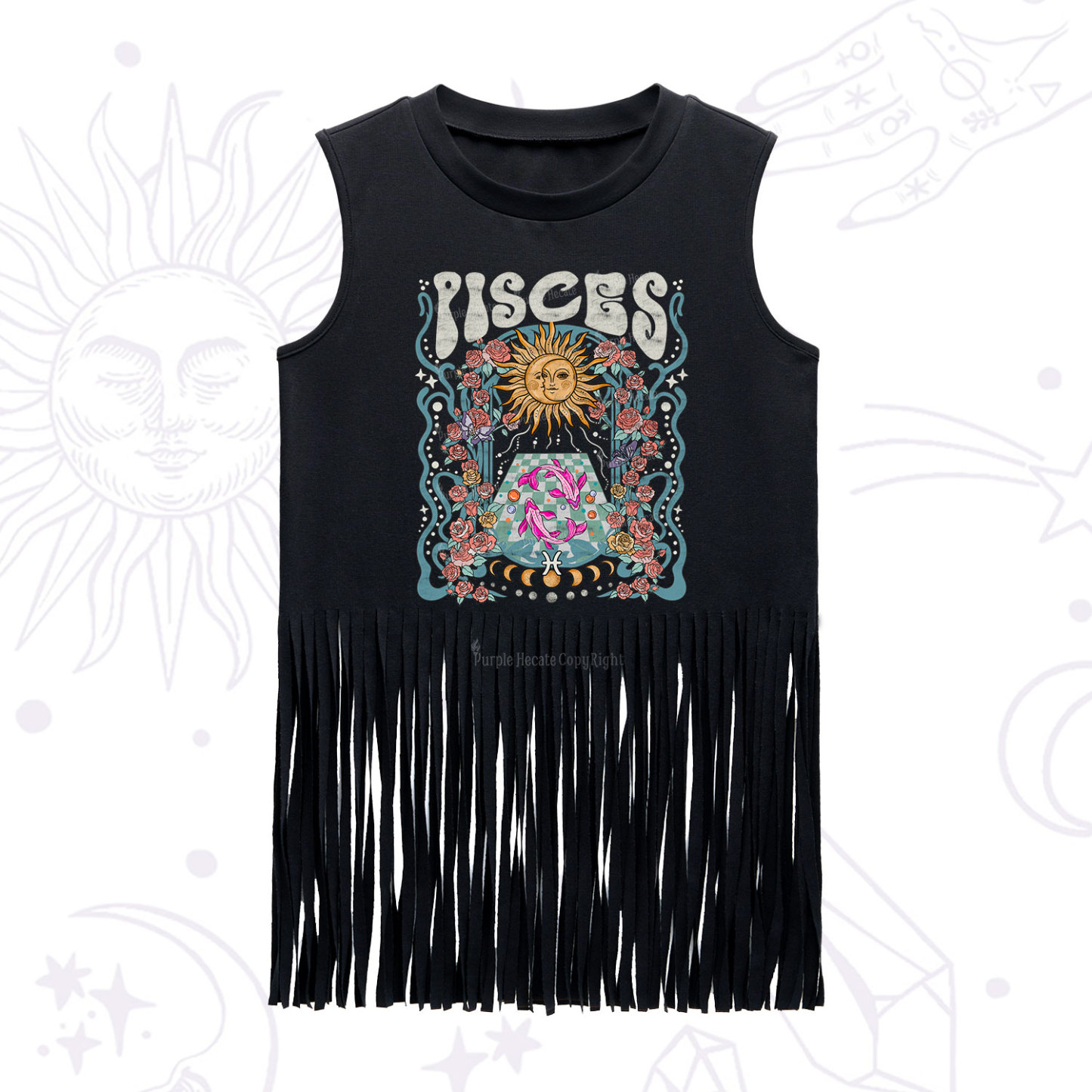 Purplehecate Pisces Spirit Zodiac Fringe Tank Top