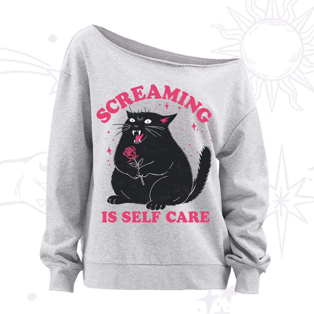 Purplehecate Funny Cat Screaming Is Self Care Off The Shoulder Sweatshirt