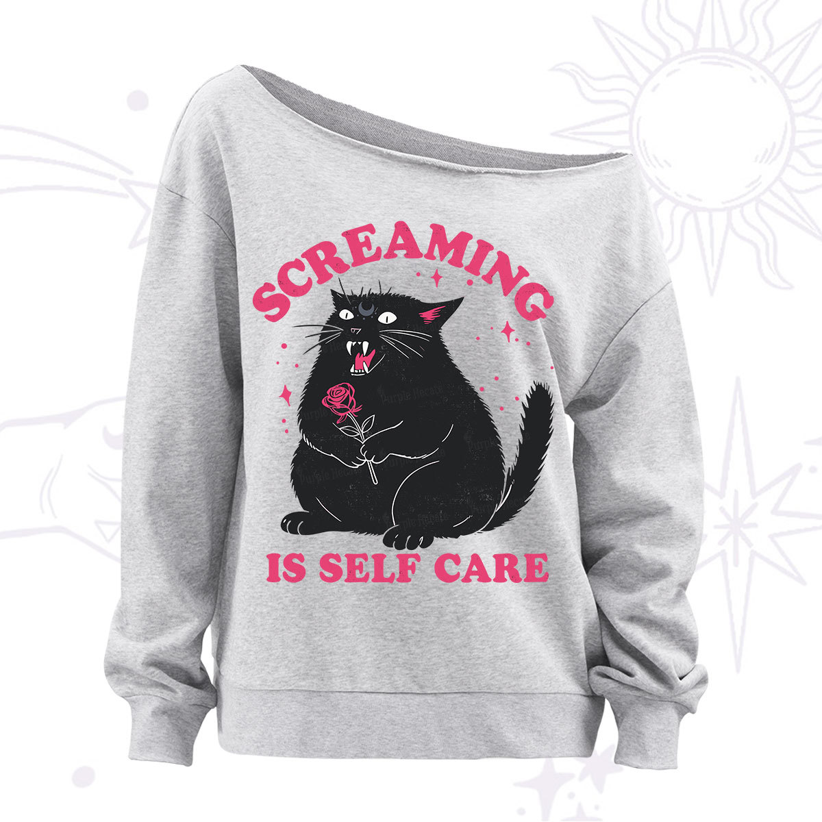 Purplehecate Funny Cat Screaming Is Self Care Off The Shoulder Sweatshirt