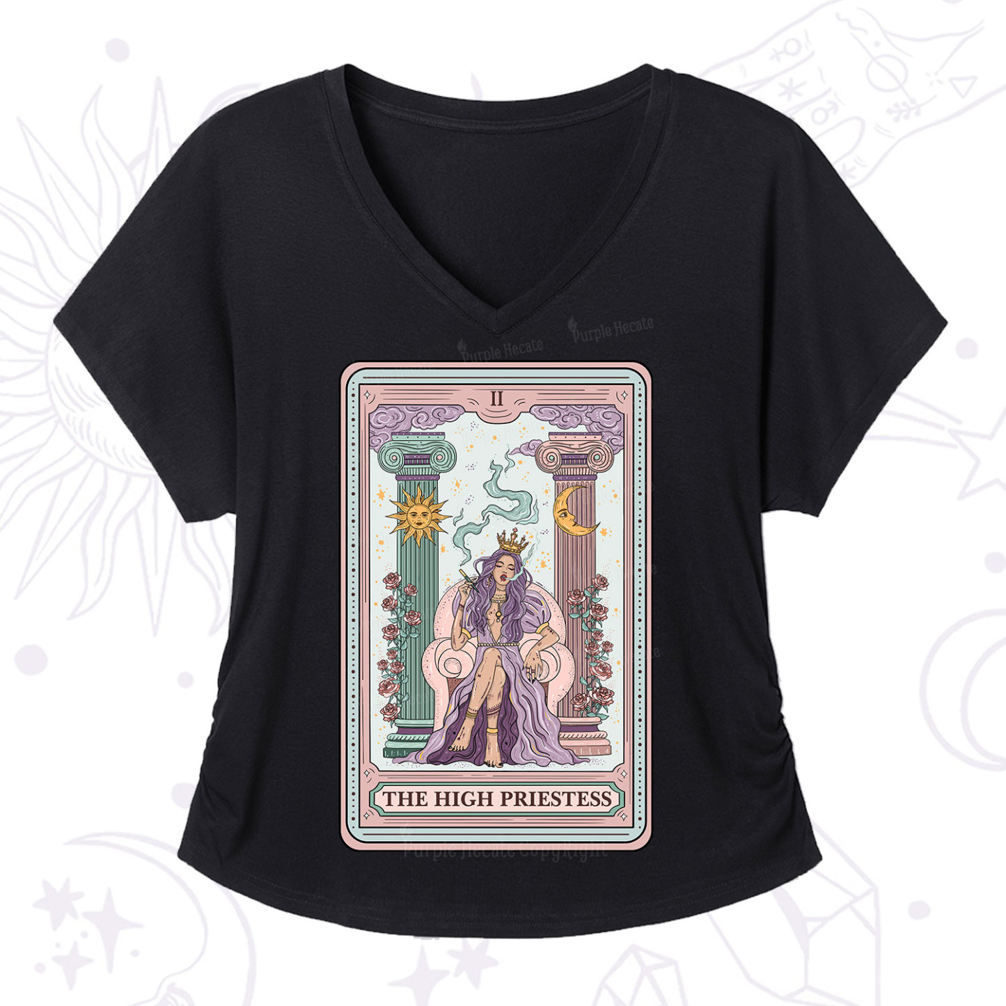 Purplehecate The High Priestess Tarot Card V-Neck T-Shirt