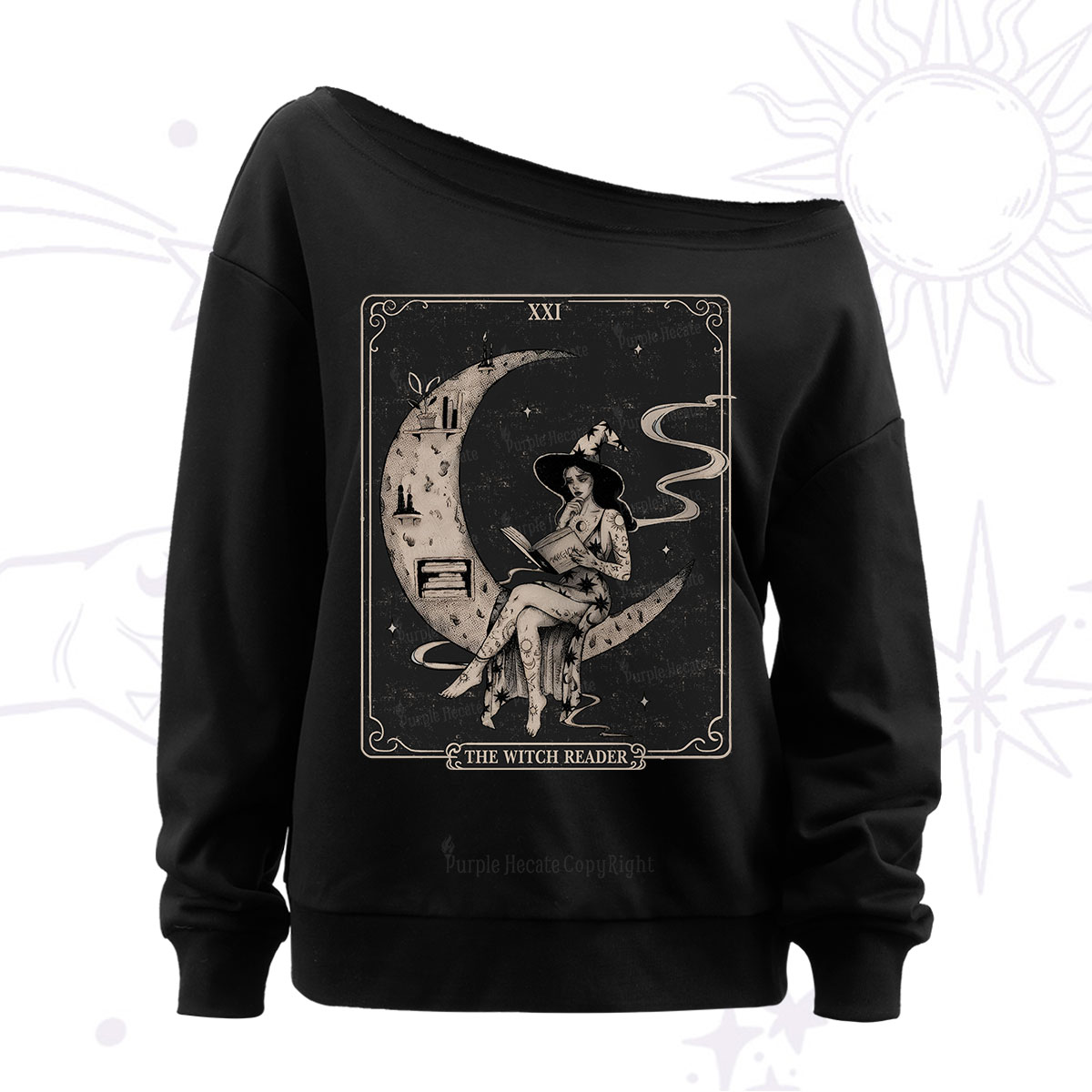 Purplehecate The Witch Reader Off The Shoulder Sweatshirt