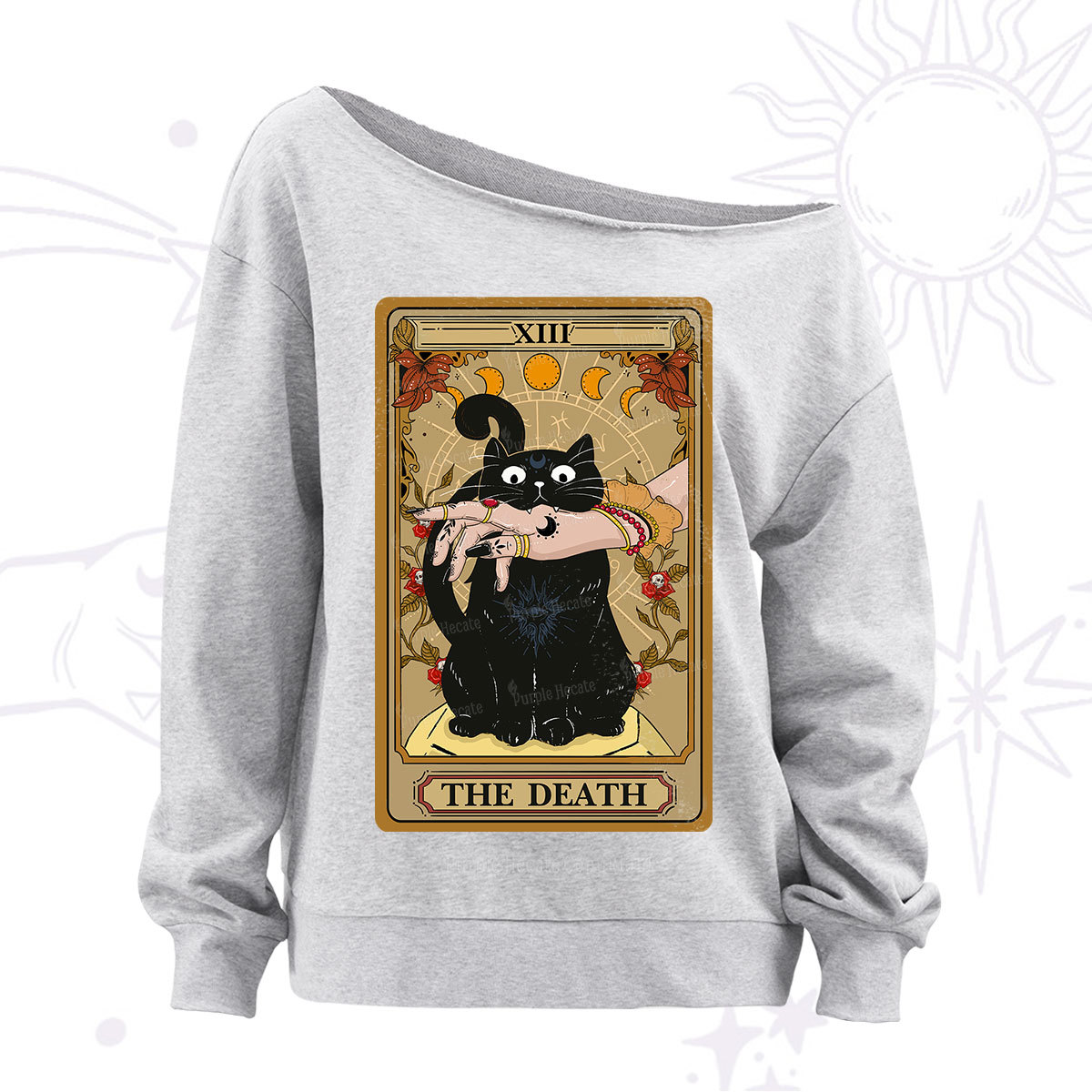 Purplehecate The Death Tarot Black Cat Off The Shoulder Sweatshirt