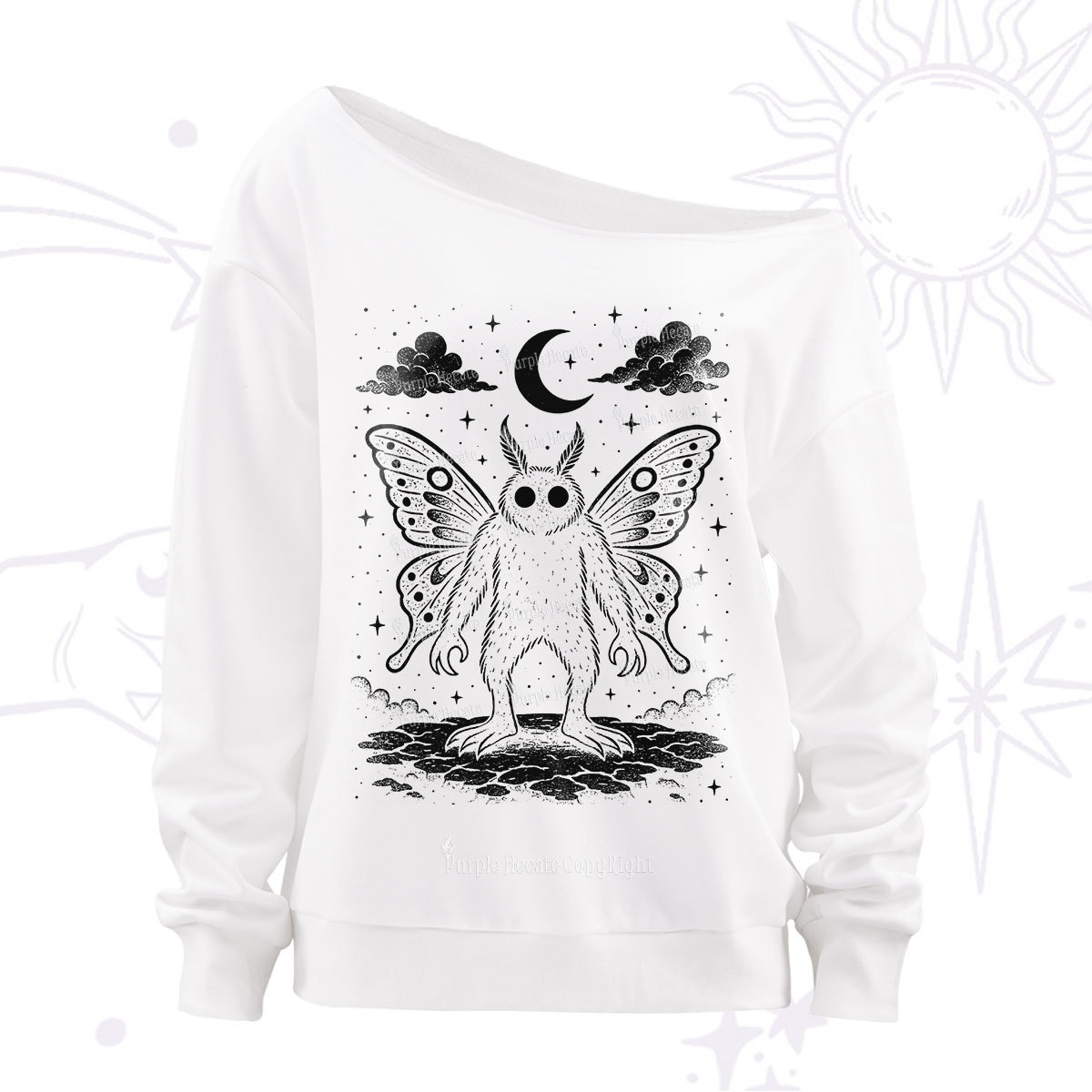 Purplehecate Celestial Cryptid Mothman Off The Shoulder Sweatshirt