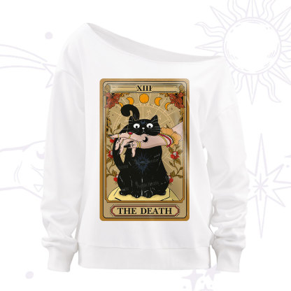 Purplehecate The Death Tarot Black Cat Off The Shoulder Sweatshirt
