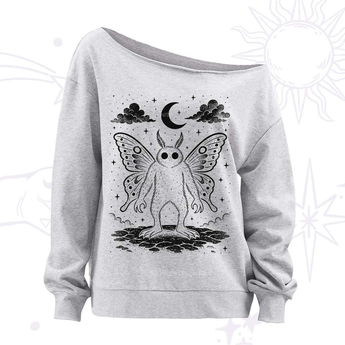 Purplehecate Celestial Cryptid Mothman Off The Shoulder Sweatshirt