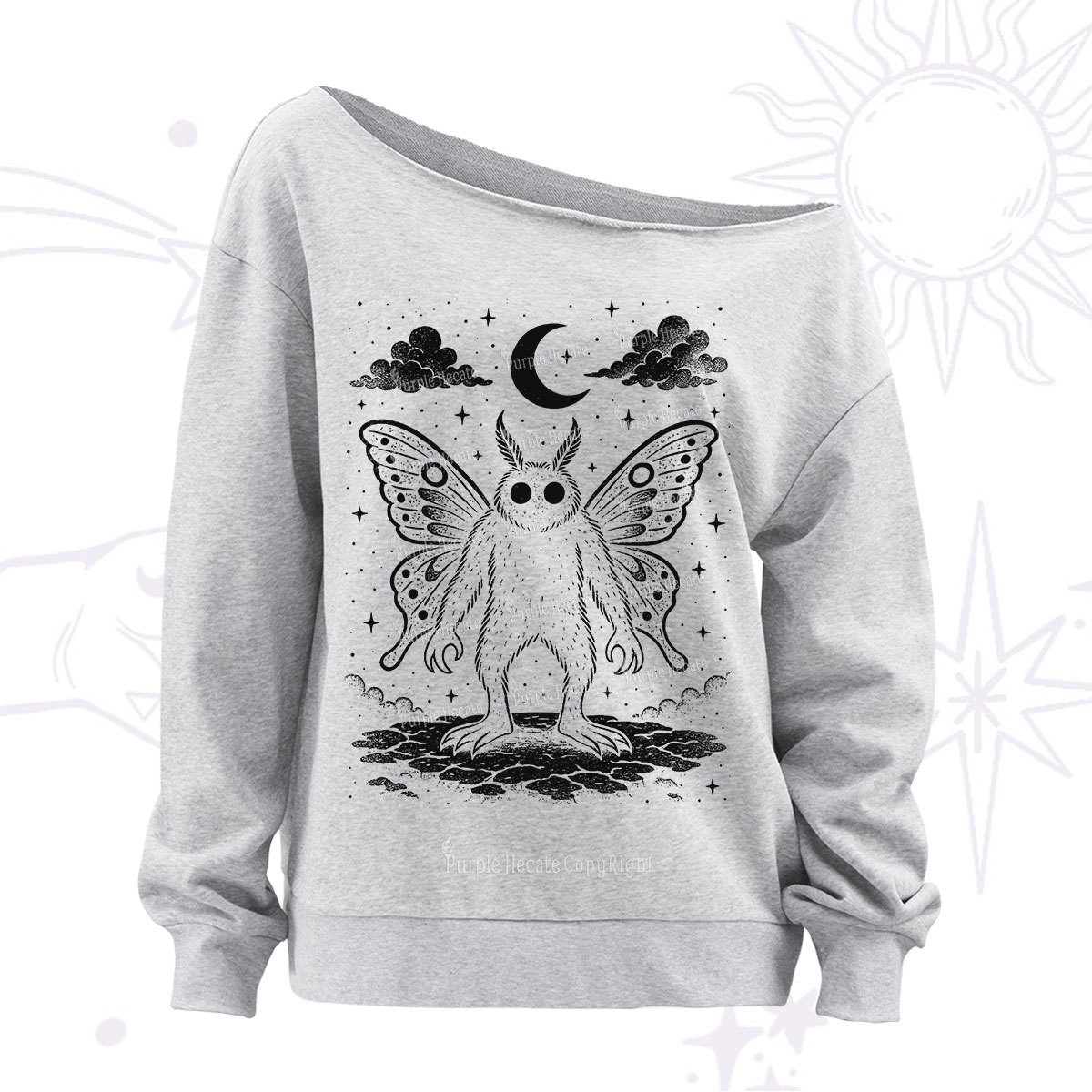 Purplehecate Celestial Cryptid Mothman Off The Shoulder Sweatshirt