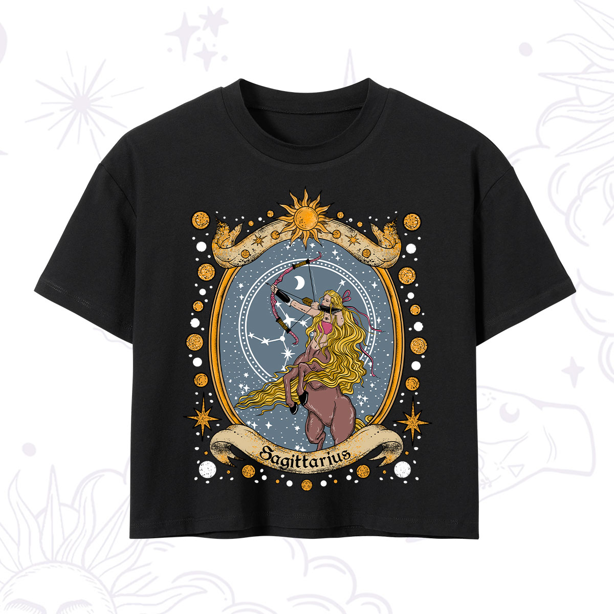 Purplehecate Celestial Sagittarius Zodiac Crop T-Shirt 