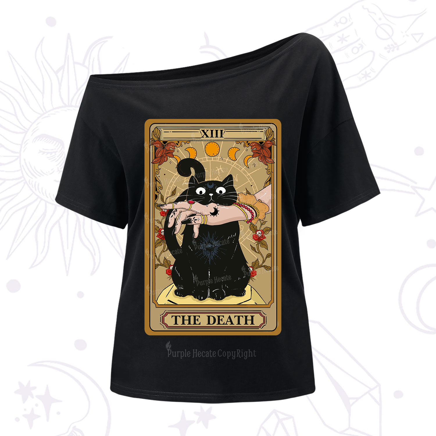 Purplehecate The Death Tarot Black Cat One Shoulder T-Shirt