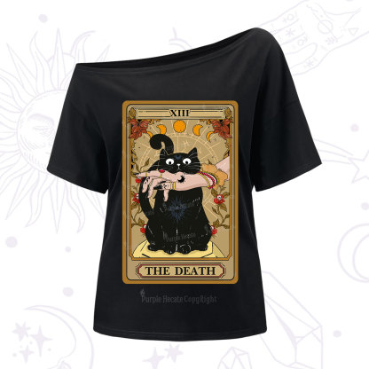 Purplehecate The Death Tarot Black Cat One Shoulder T-Shirt