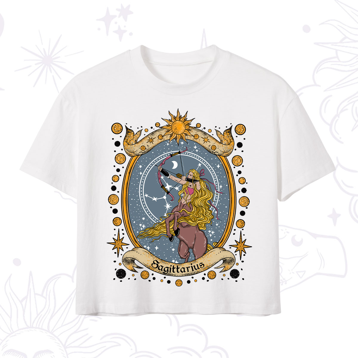 Purplehecate Celestial Sagittarius Zodiac Crop T-Shirt 