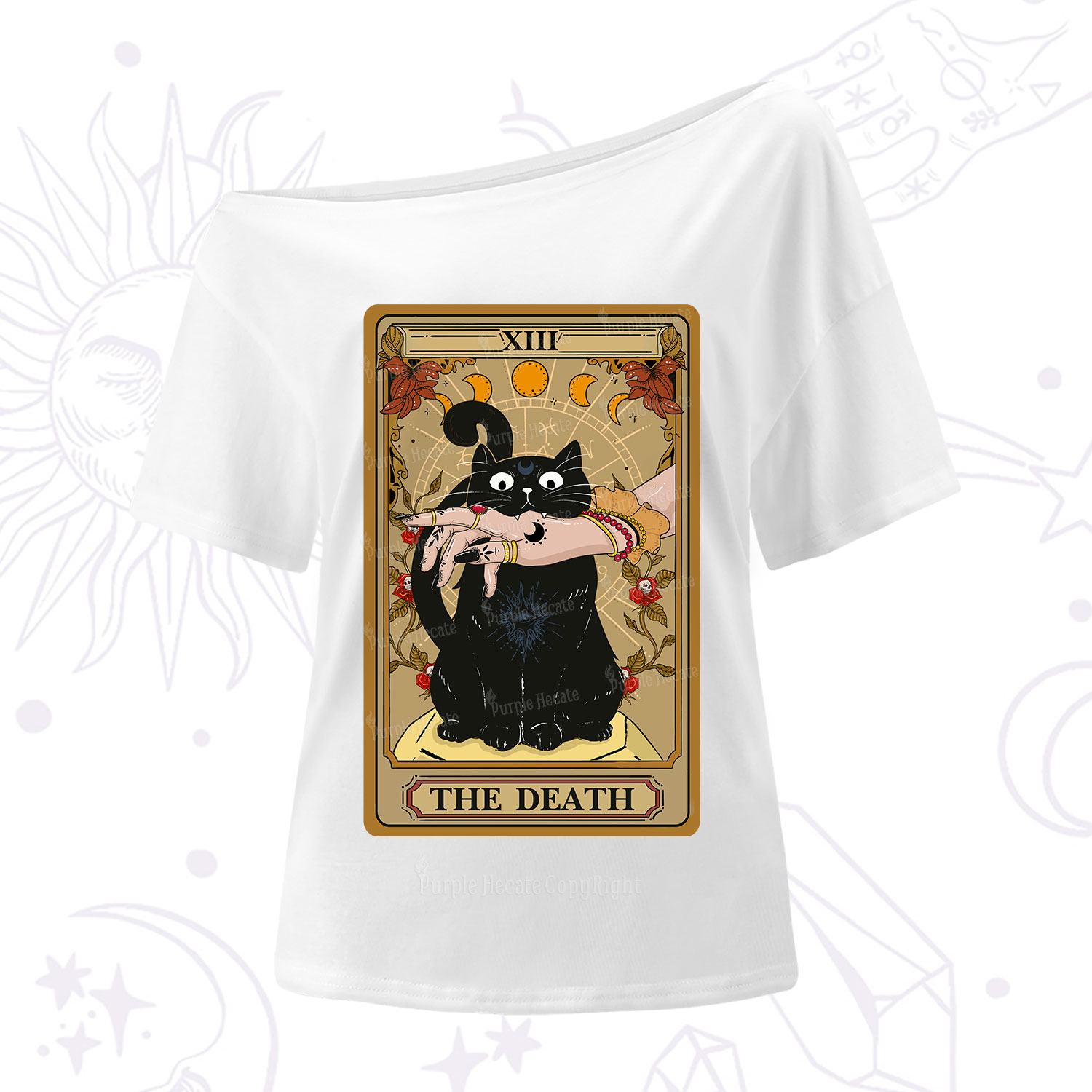 Purplehecate The Death Tarot Black Cat One Shoulder T-Shirt
