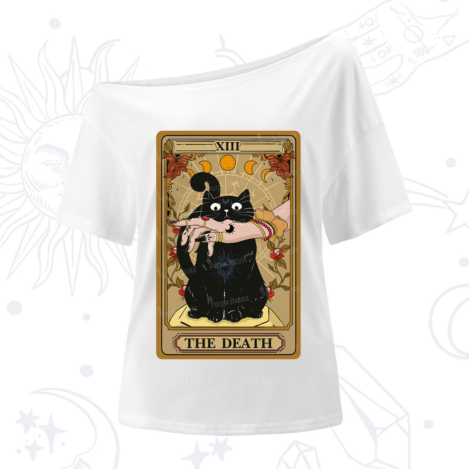 Purplehecate The Death Tarot Black Cat One Shoulder T-Shirt