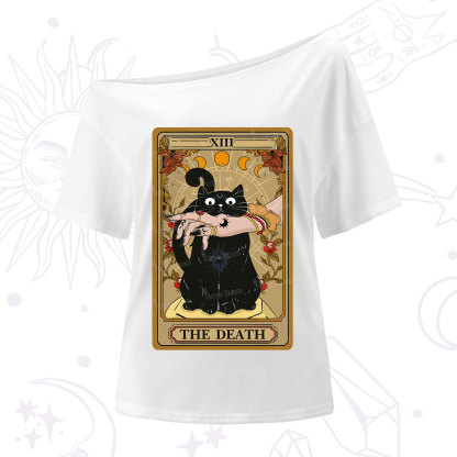 Purplehecate The Death Tarot Black Cat One Shoulder T-Shirt