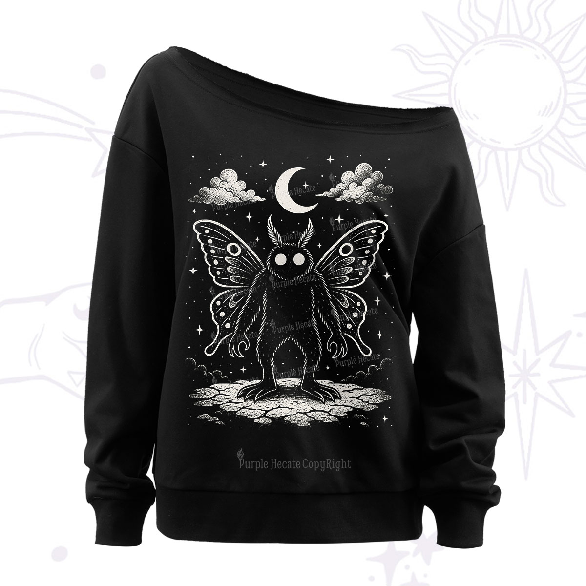 Purplehecate Celestial Cryptid Mothman Off The Shoulder Sweatshirt