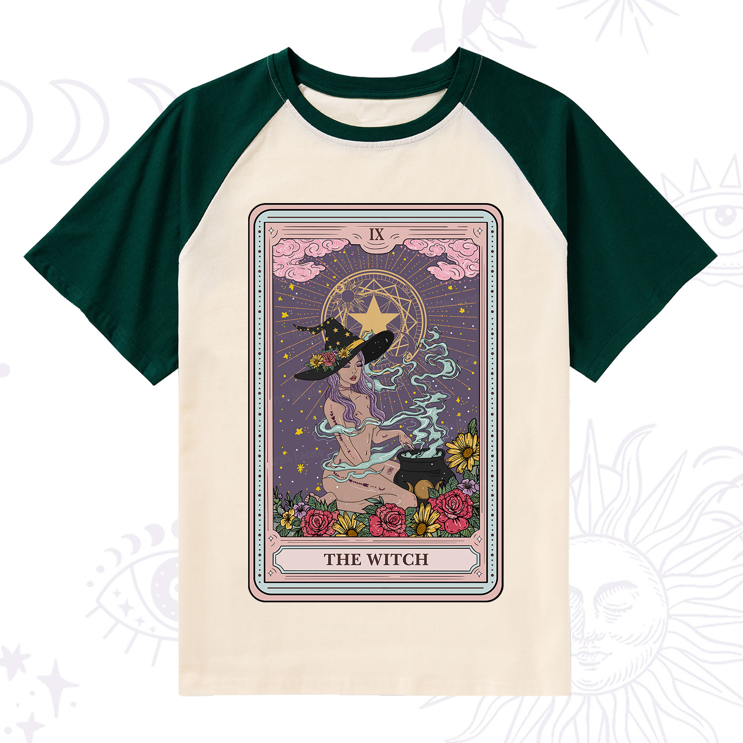 Purplehecate The Witch Tarot Raglan Short Sleeve T‑Shirt
