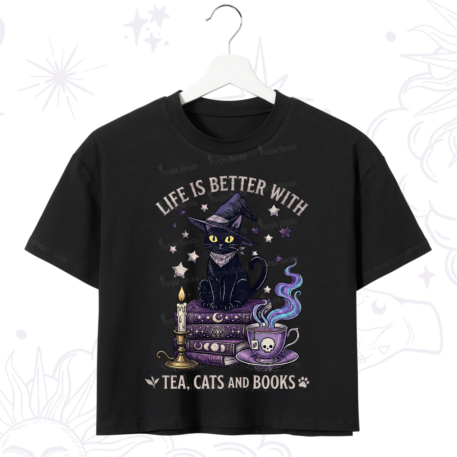 Purplehecate Life Is Better With Cats And Books Crop T-Shirt