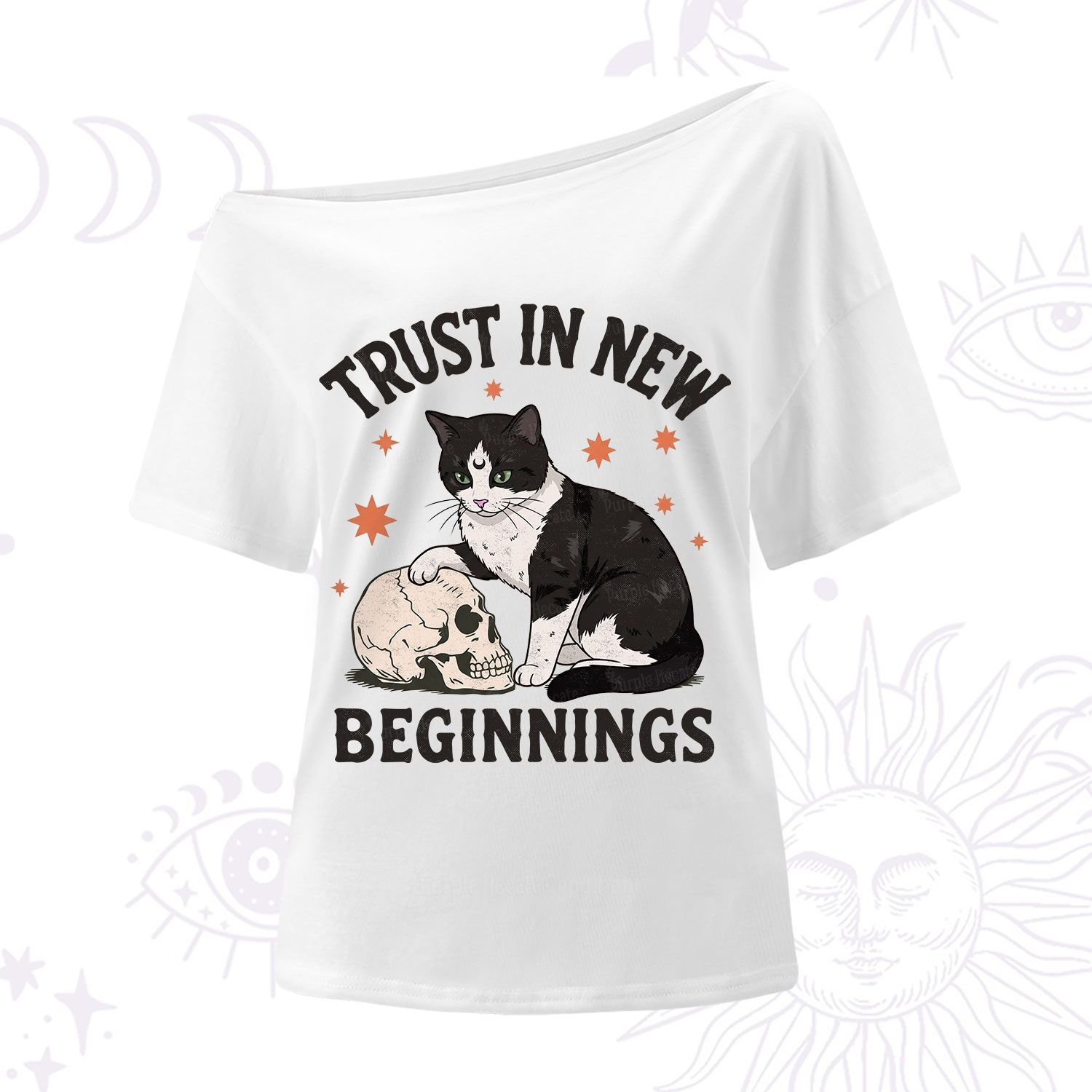 Purplehecate Trust In New Beginnings Cat One Shoulder T-Shirt