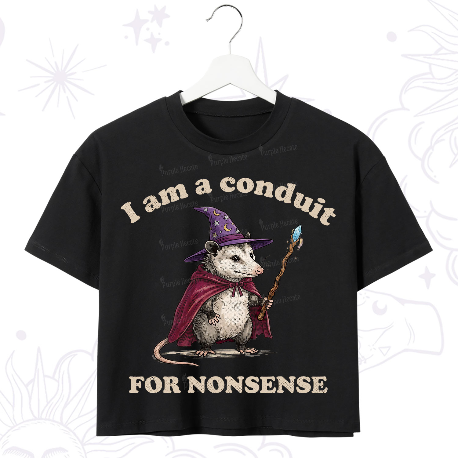 Purplehecate I Am A Conduit for Nonsense Possum Crop T-Shirt