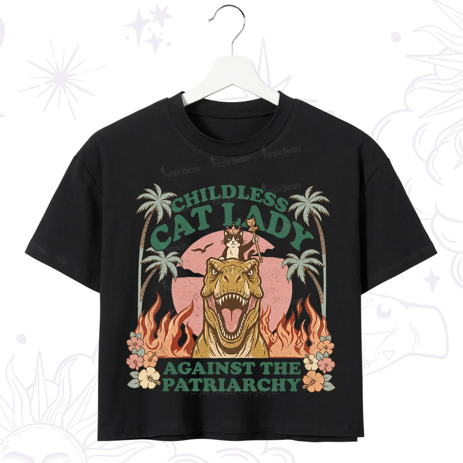 Purplehecate Childless Cat Lady Burn the Patriarchy Crop T-Shirt