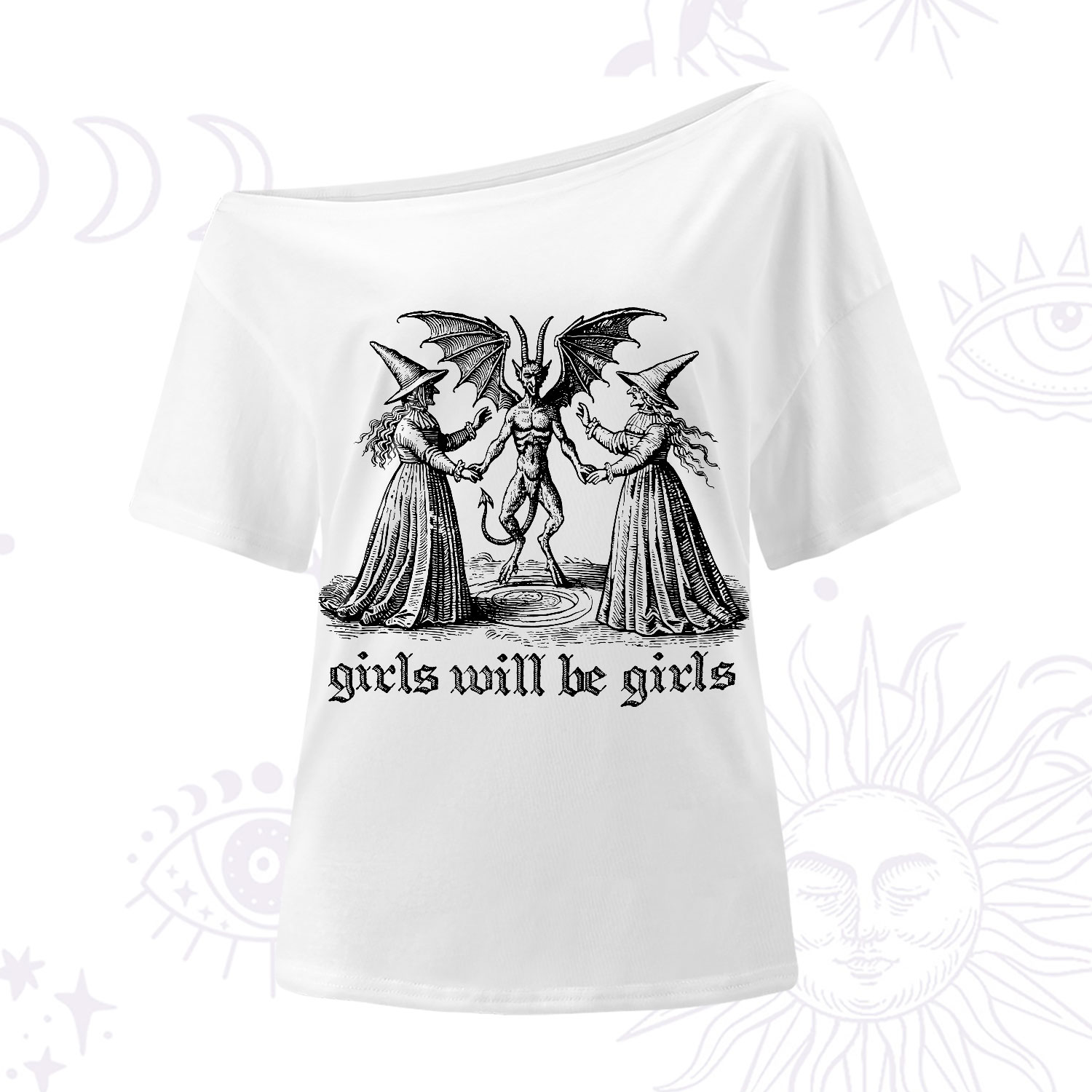 Purplehecate Witch Girls Will Be Girls One-Shoulder T-Shirt
