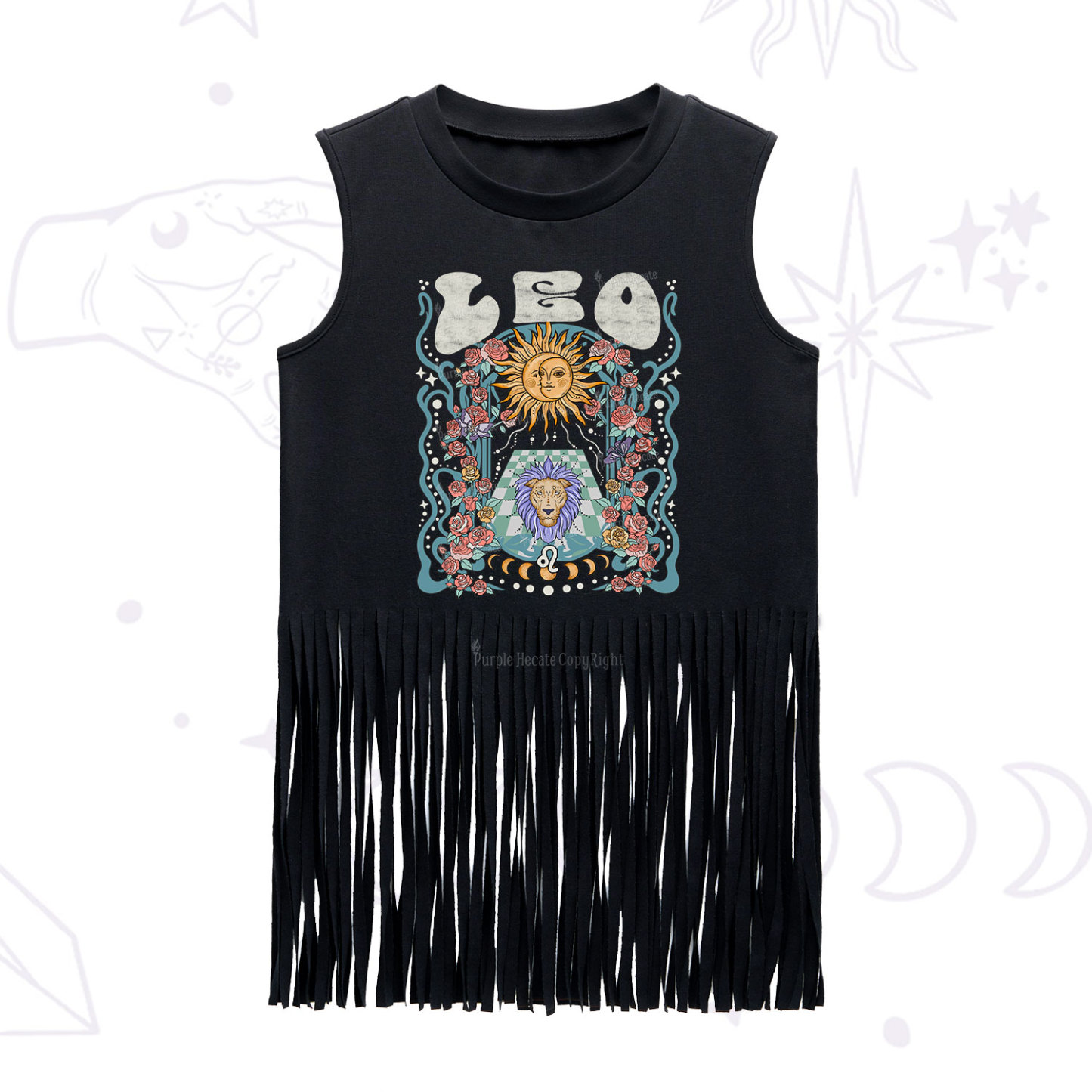 Purplehecate Leo Spirit Zodiac Fringe Tank Top