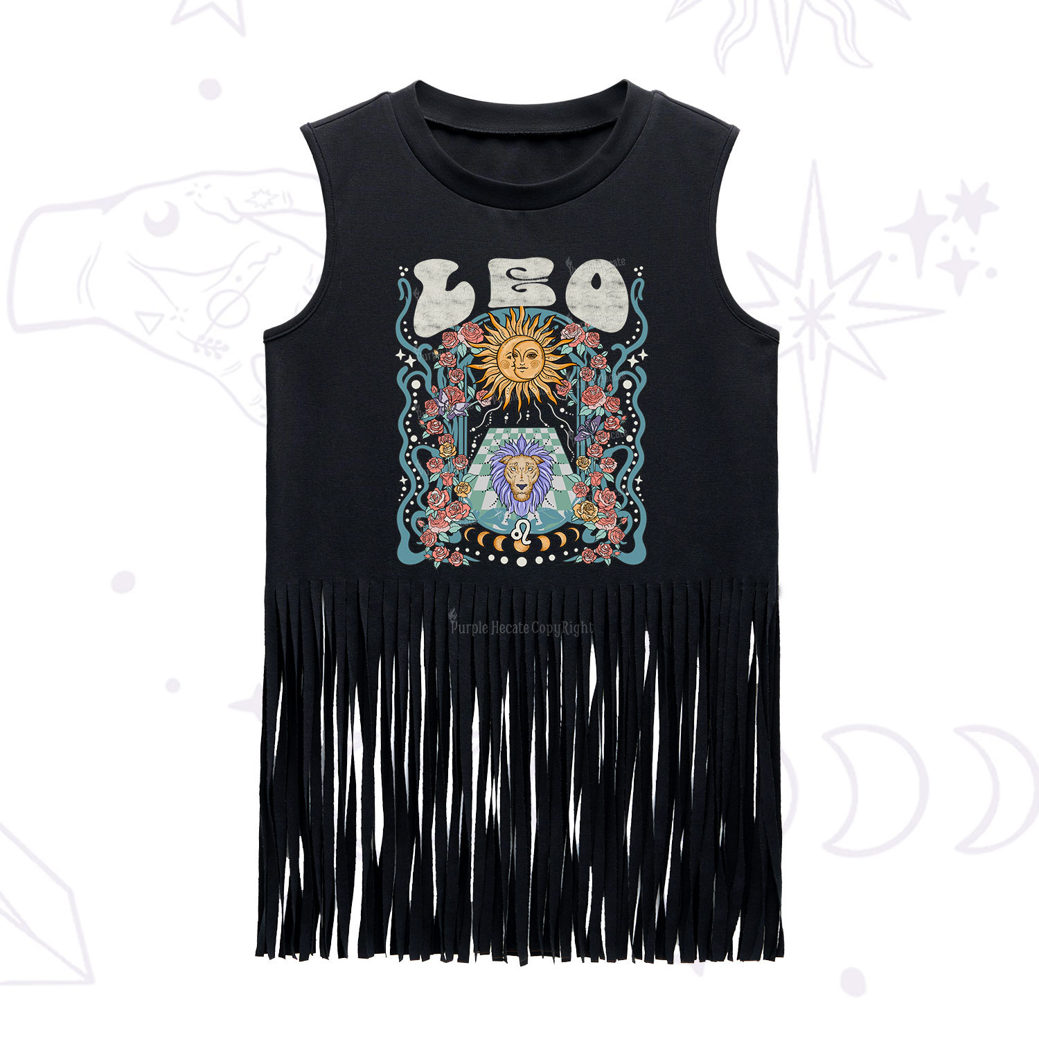 Purplehecate Leo Spirit Zodiac Fringe Tank Top