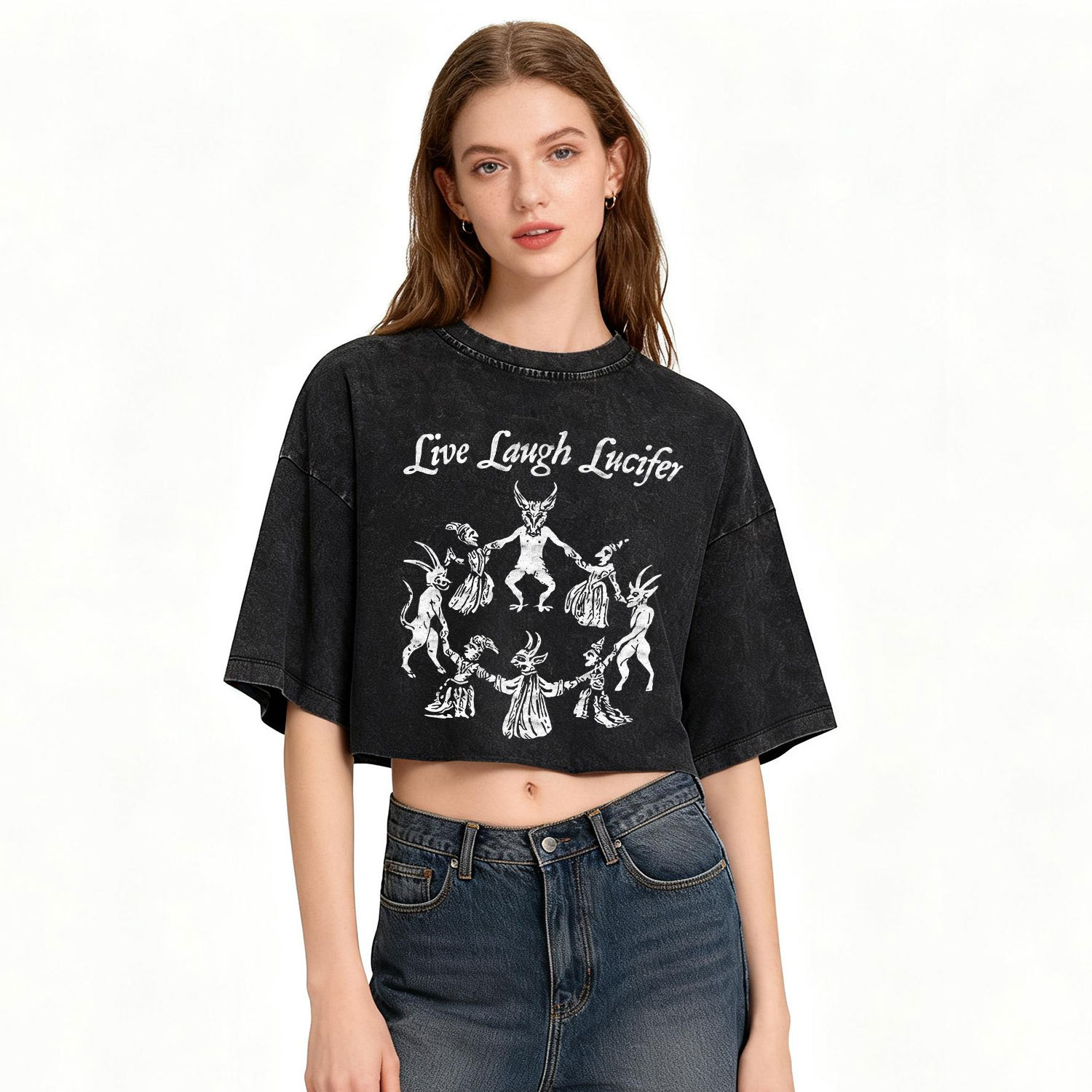 Purplehecate Live Laugh Lucifer Washed Cropped T-Shirt