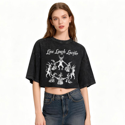 Purplehecate Live Laugh Lucifer Washed Cropped T-Shirt