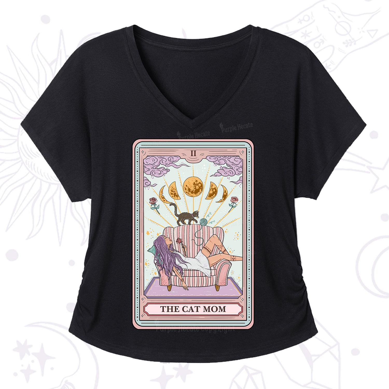 Purplehecate The Cat Mom Tarot V-Neck T-Shirt